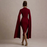 Solid Cape Bodycon Midi Dress-Outfit