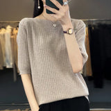 Fongt Spring New Five Minute Sleeve Sweater Bottom Shirt Female With French Unique Chic Jacket Sleeve Sweater-Outfit