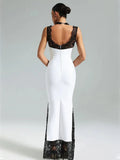 Patchwork Lace Sheer Camisole Midi Dress-Outfit