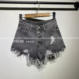 Summer New High Waist Hole Breasted Denim Shorts Female Show Thin Korean Version Of Wide Leg Pants Edge A Word Sexy Hot Pants-Outfit