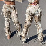 Dye Fringe Pant Cargo Trousers Y2K Streetwear Fashion 2023 Women Summer Clothes Pencil Casual Tassel Sweat Pants Joggers-Outfit