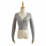 New Autumn Style Cardigan V-Collar Button High Waist Exposed Navel Short Slim Women's Sweater-Outfit
