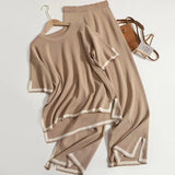 Fongt Fashion Suit Temperament Bumpy Open-Sleeved Knit Shirt + High Waist Display Thin Leg Trousers