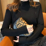 New 2021 Autumn Winter Women Sweater Knitted Multi Colors Buttons Korean Style Wild Lady Slit Pullovers Tops