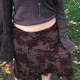 Fongt Girl Printed Lace Stitching Skirt Retro Low Waist A Place Irregular Short Skirt-Outfit