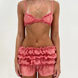 Ruched Bralette And Mini Skirt Set-Outfit