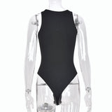 Women Fashion Hollow Out Sleeveless Bodycon Bodysuits Sexy Buttons Slim Playsuits 2021 Summer Autumn Y2K Clothes