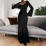 Fongt New Women's Wear Elegant Sexy Waist Round Collar Long Sleeves Slim Winter