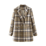 XITIMEAO New Women Casual Woolen Coat Blazer Office Lady Plaid Slim Suit Coat Double Breasted Thickening Ladies