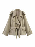 Fongt Burst Women's Loose Casual Collar Tie Medium Long Wind Coat