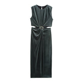 Fongt Women's Clothing 2025 New Elegant Sleeveless Buckle Embellishable Velvet Fande Dress