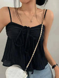 Solid Color Pleated Lace Up Cami Top-Outfit