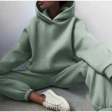 Women's Tracksuit Autumn Fleece Sweatshirts Two Piece Set Casual Oversized Solid Female Sports Hoodie Suit Long Pant