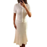 Fongt Women's Knitted Casual Simple Pure White Dress For Summer 2025