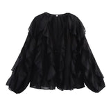 Fongt Women's Dress 2025 New Fashion Design Feel-Sensitive Leaf Folded V-Neck Shirt B88827