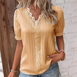Fongt Summer New Holiday Fashion Hollow Short-Sleeved Women's Shirt