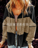 The Ins Fall Ladies Hooded Jacket · Niche Make Old Cotton Hoodie Waffg Patchwork Loose Coat-Outfit
