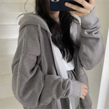Women Hoodies New Autumn Casual Solid Color Harajuku Oversized Sweatshirts Korean Version Zip Up Long Sleeve Hoodie Coats