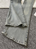Women Slim Pocket Flare Jeans Retro Solid High Waist Y2K Fashion Basic Autumn Ladies Streetwear Denim Wide Leg Pants With