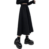 Fongt Skirt Female Autumn 2024 New Medium Long High Waist Show Thin Ins Wind Pleated A-Line Little Black Skirt-Outfit