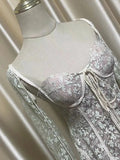 Long Sleeve Square Neck Floral Embroidered Mini Dress-Outfit
