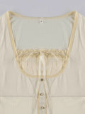 Fleece Bow-Neck Ribbed Lace Blouse-Outfit