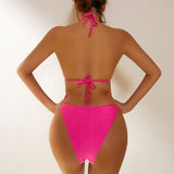 Fongt New Bikini 2024 Sexy Crystal Diamond Chain Split Women's Swimsuit Solid Color Strap