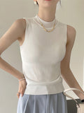 Summer Sleeveless Tank Tops Women Camisole Slim Female O-neck Knitted Ribbed Croped Vest Casual Solid Camis Top-Outfit