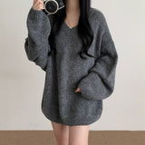 V-neck Oversized Loose Sweater-Outfit