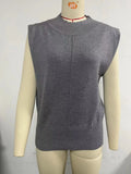 Fongt New Women's Solid Color Half High Neck Sleeveless Vest Fashion Simple Knit Loose-Outfit