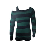 Dress Off Shoulder Punk Gothic Witchy Clothes Women Striped Long Sleeve Knitted Dress y2k Dark Academia