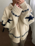 Aesthetic Moon Star Print Zip Up Cardigan-Outfit