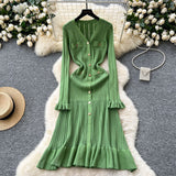 Fongt Scented Dress Women's Autumn And Winter Set High-End Feeling V-Neck Metal Buckle Slimming Lotus Leaf Side Knitting Skirt