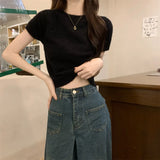 Fongt Shoulder Short Sleeves Short-Sleeved T-Shirt Repair Summer Slim New Design With Stylish Tops