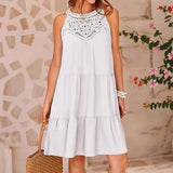 Fongt Summer Sleeveless Dresses Casual Sleeveless A-Line Hierarchal Swing Vest Skirt Beach Vacation Mini