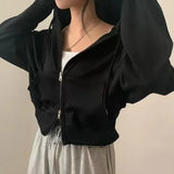 Solid Color Oversized Crop Zip Up Hoodie-Outfit