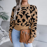Fongt Real Autumn And Winter Casual Leopard Print Waist Knitted Umbilly Sweater Women's Clothing