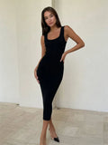 Fongt Tight Square Collar Dress Sleeveless Solid Color 2024 Summer Sexy Long Knit