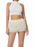 Sexy Beach Hot Pants Lotus Side Wave Solid-Colored Lolita Low-Rise Shorts Skirt