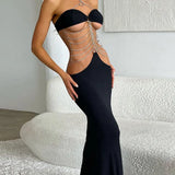 Black Chain Link Bandeau Midi Dress-Outfit