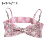 Plaid Patchwork Bowknot Vests For Women Slash Neck Sleeveless Diamonds Hit Color Camis Female Summer 2022 New