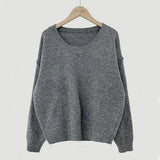 Dark Academia Solid Color Round Neck Sweater-Outfit