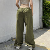 Fongt Women's New Trousers Big Pocket Drawstring Trousers Stylish Low-Rise Broad-Legged Casual Pants