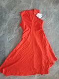 New V-Collar Pleated Asymmetrical Dress 1223501004-Outfit