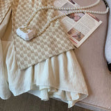 Vintage Square Neck Plaid Print Mini Dress Summer 2023 Elegant Puffed SleeveA-line Dresses Patchwork split Vestidos
