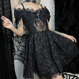 Summer New Dress Dark Solid Lace Fashionable Short Dress For Women-Outfit