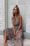 O Neck Sleeveless Boho Polka Dot Print Maxi