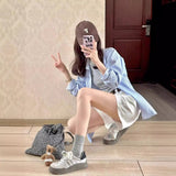 Fongt High-Waisted Broad-Legged Denim Shorts Women's Summer Narrow Version Of Small Straight-Tipped Trousers To Make Old Thin Five-Point Pants