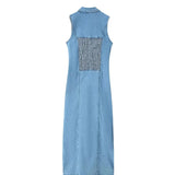 Fongt Women's Explosive Temperament Light Blue Sexy Cardigan Cowboy Button Dress