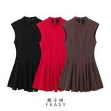 Fongt Women's Clothing 2025 Autumn And Winter New Waist Wave Wide Swing Mini Dress